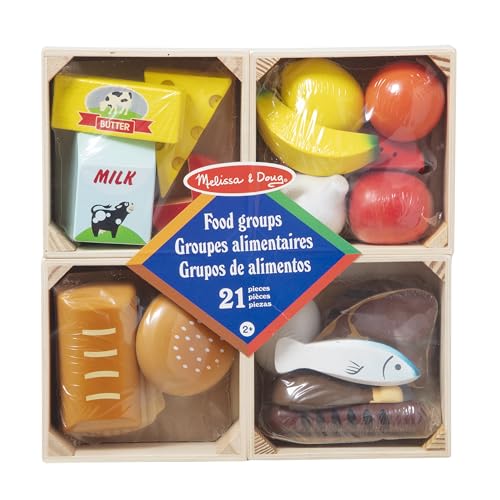 Melissa & Doug Food Groups - 21 Wooden Pieces and 4 Crates, Multi - Play Food Sets For Kids Kitchen, Pretend Food, Toy Food For Toddlers And Kids Melissa & Doug