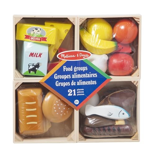 Melissa & Doug Food Groups - 21 Wooden Pieces and 4 Crates, Multi - Play Food Sets For Kids Kitchen, Pretend Food, Toy Food For Toddlers And Kids