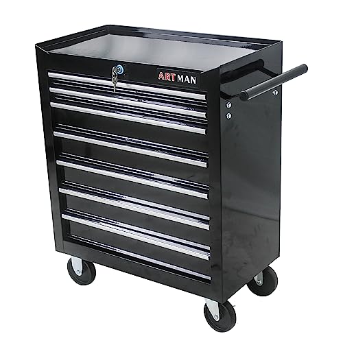 EliteZ 7-Drawer Rolling Tool Box, Tool Chest with Wheels and Locking System,High Capacity Tool Storage Cabinet Organizer (Black) - WoodArtSupply