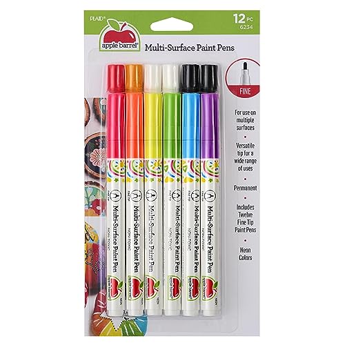 Apple Barrel Neon, Set of 12 Multi-Surface Fine Tip Paint Pens, Perfect for Indoor and Outdoor Arts and Crafts Projects, 6234 Apple Barrel