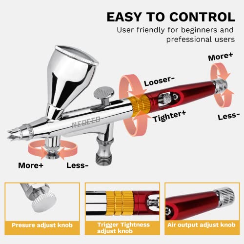 NEOECO Multi-Purpose Airbrush Kit, Dual-Action Gravity Feed Air Brush Sets with with Crown Nozzle, 9cc 20cc 40cc Cup, 0.2, 0.3 & 0.5mm Needles for - WoodArtSupply