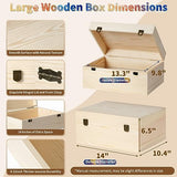 BeNiNat Large Wooden Box 14'' x 10.4'' x 6.5'' Unfinished Wood Box with Hinged Lid Wooden Boxes for Crafts,Storage,DIY, Large Keepsake Box,Wooden BeNiNat