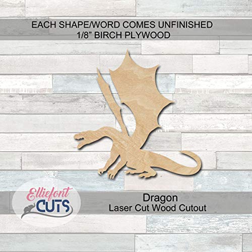 Dragon Wooden Cutouts for crafts, Laser Cut Wood Shapes 5mm thick Baltic Birch Wood, Multiple Sizes Available Elliefont Styles