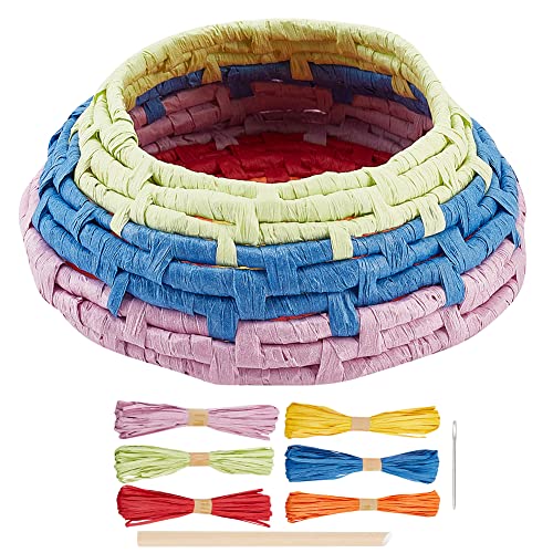 FREEBLOSS Raffia Basket Weaving Kit Introductory Weaving Kit for Beginners, Creative Raffia Basket Bowl Suitable for for Kids Arts and Crafts - WoodArtSupply