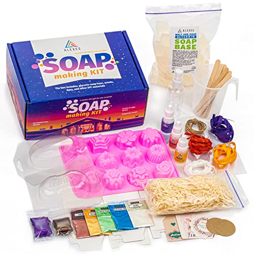 ALEXES Soap Making Kit - Make Your Own Handmade Soap - DIY Soap Making Supplies Kit for Adults - 1.1 lb Glycerin Soap Base - for Beginners ALEXES