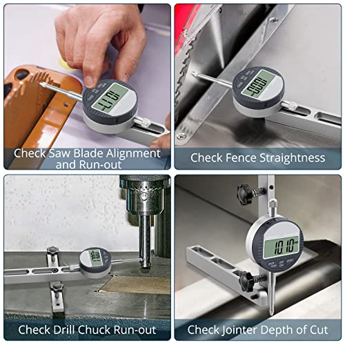 ALLmeter Digital Table Saw Gauge with 0~1 inch Dial Indicator and 3.2 inch Long Anodized Aluminum Bar for Work Shop Machinery, Table Saws, and ALLmeter