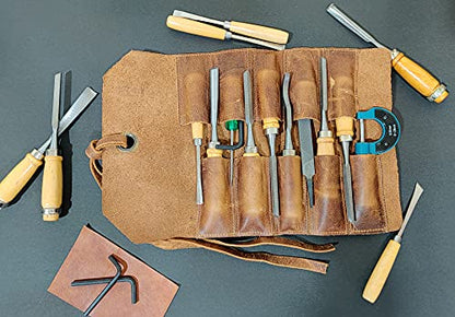 Leather Tool Roll Up Pouch - Leather Tool Wrench Roll/Chisel Bag by Rustic Town - WoodArtSupply