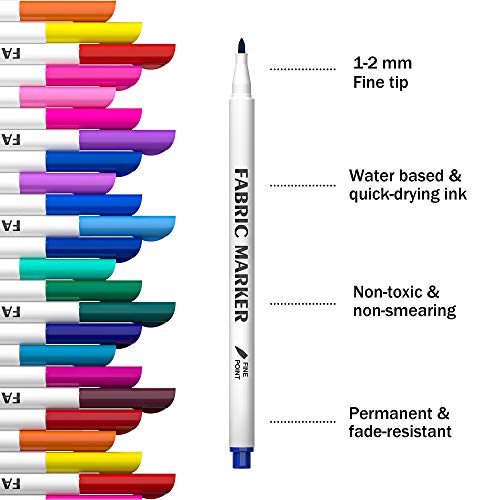 Lelix Fabric Markers, 36 Colors Permanent Fabric Pens for Writing Painting on T-shirts Clothes Sneakers Canvas, Child Safe & Non-Toxic for Kids