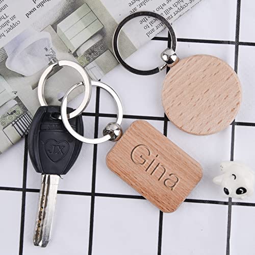 20 Pieces Wooden Keychain Blanks Wood Engraving Blanks Personalized Key Tags with Ring Unfinished Wood Keychain for DIY Craft Accessories