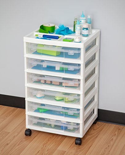 IRIS USA 6-Tier Scrapbook Storage Cart with Organizer Top for Papers, Vinyl, Office, Art and Crafting Supplies, White with 6 Clear Scrapbook Cases - WoodArtSupply