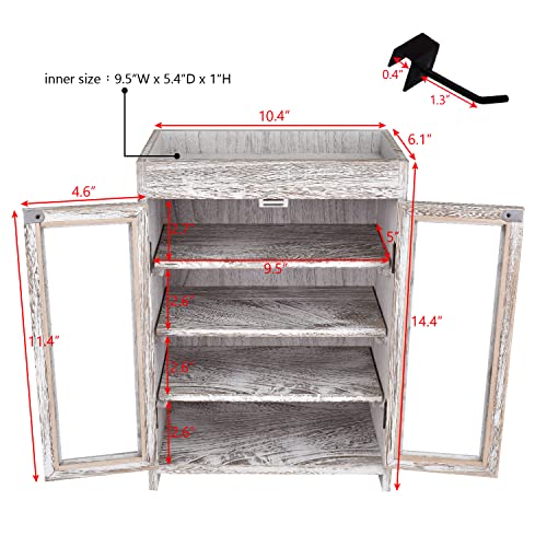 Ikee Design Small Wooden Countertop Storage Cabinet,Adjustable Shelves and Removable Hooks, 10.4 W x 6.1 D x 14.4 H in, Antique White Ikee Design