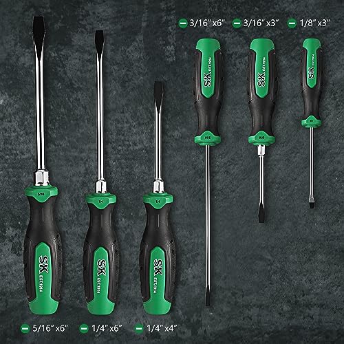 SK 6-Piece Slotted Screwdriver Set, Magnetic Screwdriver Set, S2 Steel, SureGrip Handle SK