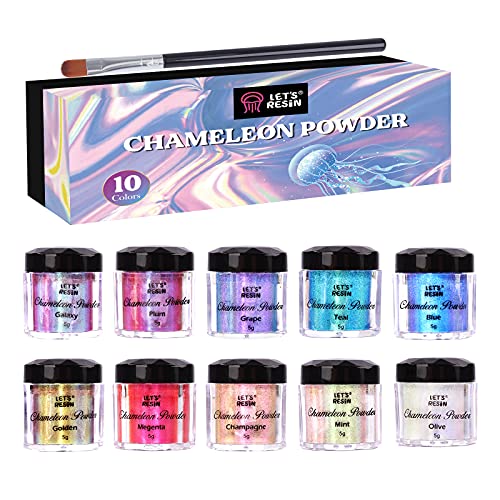 LET'S RESIN Chameleon Mica Powder, 10 * 5g Color Shifting Mica for Epoxy Resin/Tumbler, Saturated Chrome Pigment for Oil Painting,Slime,Nails LET'S RESIN