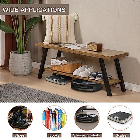 SUNTAGE Entryway Bench, Farmhouse Indoor Entry Way Shoe Benches Seat, Industrial Metal Shoe Storage Bench Organizer for Living Room, Bedroom, Hallway SUNTAGE