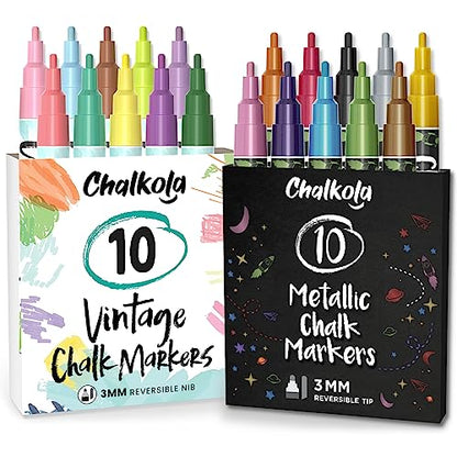 Chalkola Vintage & Metallic Bundle - 10 Metallic and 10 Vintage Markers