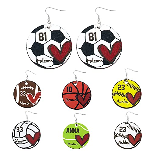 Custom Football Earrings for Women Girls Cute Softball Earrings Lightweight Basswood Personalized Name Number Sport Drop Dangle Earrings Baseball - WoodArtSupply