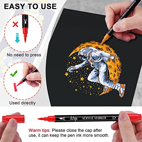 24 Colors Acrylic Paint Pens, Dual Tip Pens With Medium Tip and Brush Tip for Rock Painting, Ceramic, Wood, Plastic, Calligraphy, Scrapbooking, Brush Artugn