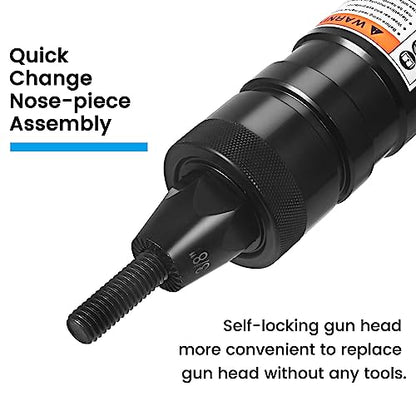 QIUMIN Pneumatic Rivet Nut Gun with Self-Locking Head Gun 1/4'', 5/16'', 3/8'' Mandrels, Air Riveting Gun Kit Riveter Set - WoodArtSupply