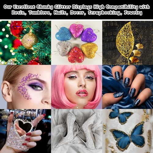 WOOGLITTER Silver Glitter, 16 Oz (1 Ib), Chunky Glitter for Resin Crafts Nails Tumblers Slime Cosmetic and Festival Decoration - Silver Chunky WOOGLITTER