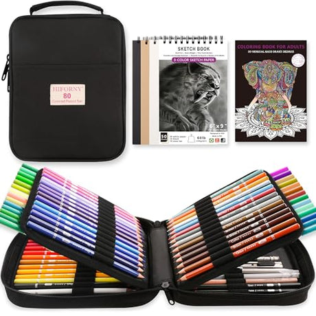 HIFORNY 80 Colored Pencils Set for Adults Coloring – 72 Colors Coloring Pencils with Extras,Artists Soft Core,Drawing Pencils Art Craft Supplies for HIFORNY