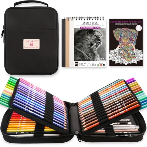 HIFORNY 80 Colored Pencils Set for Adults Coloring – 72 Colors Coloring Pencils with Extras,Artists Soft Core,Drawing Pencils Art Craft Supplies for - WoodArtSupply