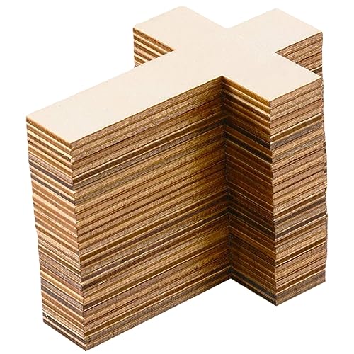 SEWACC 90 Pcs Easter Cross Holy Thursday Decoration Blank Wood Cutouts Unfinished Wood Cross Cutouts Wood Disc Unfinished Cross Cutouts Wood Chips SEWACC