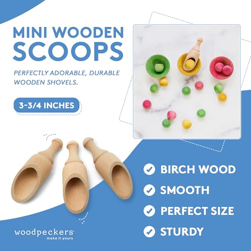 Mini Wooden Scoops 3-3/4 Inches Long, 10 Unfinished Mini Scoops for Jars, Bath Salts, Body Scrubs, Salt & Spice Containers, by Woodpeckers