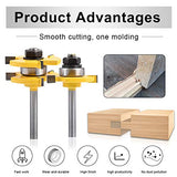 Tongue and Groove Router Bit Set, 2 Pcs 1/4 Inch Shank Router Bit Kits Wood Door Flooring 3 Teeth Adjustable T Shape Wood Milling Cutter Woodworking HOHXEN