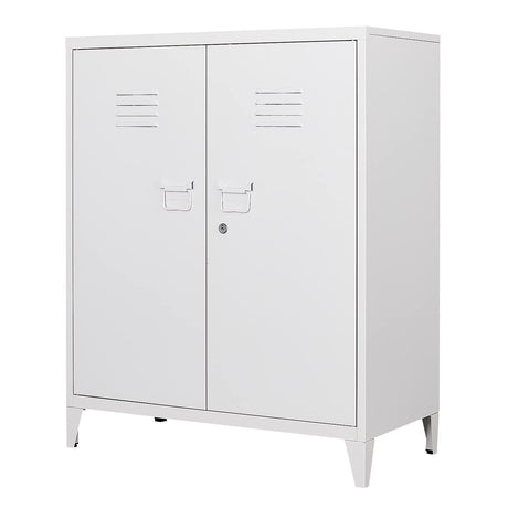 MIIIKO Metal Locker with 2 Doors, White Storage Sideboard Accent Cabinets for Kitchen, Pantry, Home Office and Bedroom MIIIKO