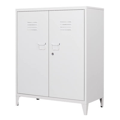 MIIIKO Metal Locker with 2 Doors, White Storage Sideboard Accent Cabinets for Kitchen, Pantry, Home Office and Bedroom