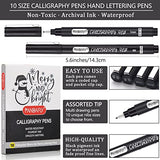 PANDAFLY Calligraphy Pens, 10 Size Calligraphy Pens for Writing, Hand Lettering, Art Drawing, Sketching, Scrapbooking, Journaling, Calligraphy Brush PANDAFLY