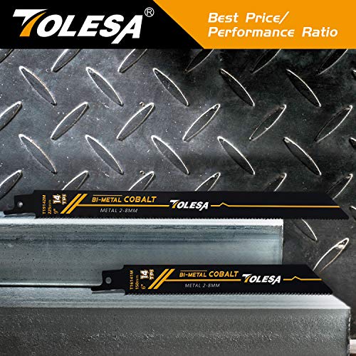 TOLESA Heavy Metal Cutting Reciprocating Saw Blades 9 Inch 14TPI Sawzall Blades for Metal Pipe, Sheet Metal, Rebar, Bi-Metal Sabre Saw Blades Better TOLESA