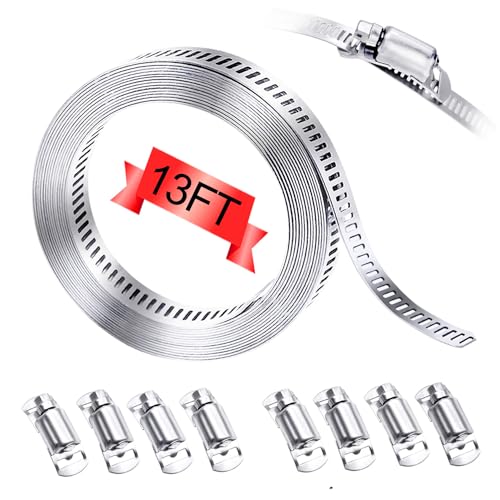 maierke 304 Stainless Steel Hose Clamp Assortment Kit,DIY 13FT Metal Strap + 8 Stronger Fasteners,Adjustable Large Worm Gear Hose Clamps Screw Clamps maierke