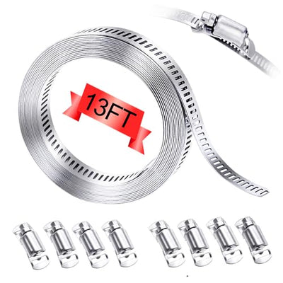 maierke 304 Stainless Steel Hose Clamp Assortment Kit,DIY 13FT Metal Strap + 8 Stronger Fasteners,Adjustable Large Worm Gear Hose Clamps Screw Clamps