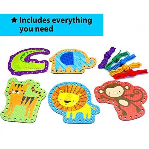 KRAFUN Beginner Preschool Lacing Card Kit for Kids Arts & Crafts, 5 Easy Safari and Animal Lacing Projects, Lacing Cards for Toddlers, Fine Motor - WoodArtSupply