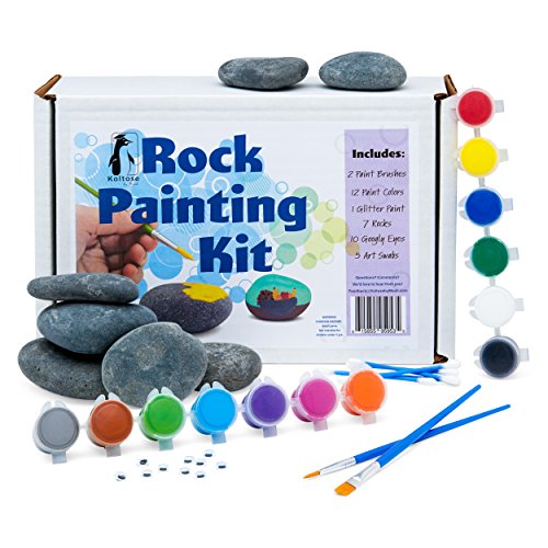 Koltose by Mash Deluxe Rock Painting Kit for Kids, Kindness Rock Painting Supplies Set, River Rock Arts and Crafts Projects for Girls and Boys, Rock