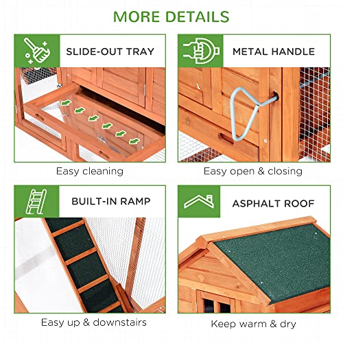 PawHut Dual Wooden Chicken Coop with Garden Bed, Large Outdoor Hen House with Nesting Boxes Removable Trays, Ramps Run, for Garden Backyard, 123" x