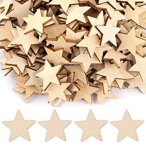 Framendino, 200 Pack Wood Stars Cutouts Unfinished Wooden Stars Pieces Blank Slices for DIY Crafts Wedding Party 1 Inch Framendino