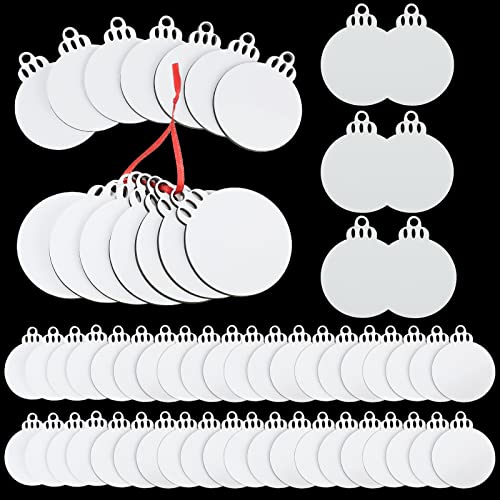 60 Pack Christmas Sublimation Ornaments Blanks MDF Personalized Blanks Ornaments Bulk Christmas Hanging Ornament Pendants for Xmas DIY Tree Queekay