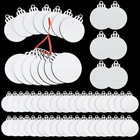 60 Pack Christmas Sublimation Ornaments Blanks MDF Personalized Blanks Ornaments Bulk Christmas Hanging Ornament Pendants for Xmas DIY Tree Queekay