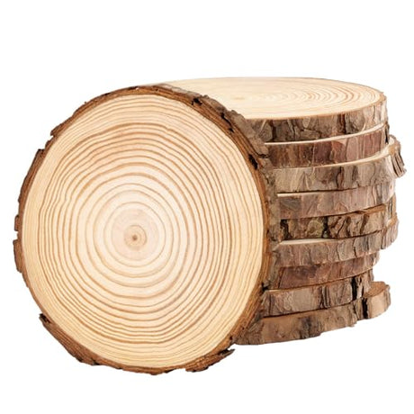 Philorn Natural Wood Slices for Centerpieces 10 Pcs 5.1-5.5 inch Unfinished Wood Rounds with Bark Wooden Circles for Crafts, Tree Slices for DIY Arts Philorn