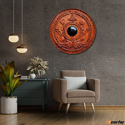 Carfar Medieval Vikings Era Full Adult Size 30inch Warrior Shield Handmade Natural Wood Carved Battle Play Halloween Cosplay (Leif Erikson) Carfar