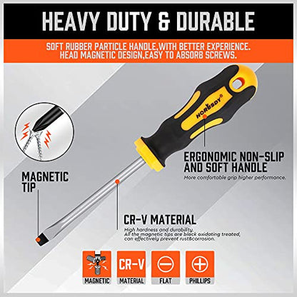 HORUSDY 11-Pieces Screwdriver Set, Magnetic 5 Phillips and 5 Flat Head Tips for Fastening and Loosening Seized - WoodArtSupply