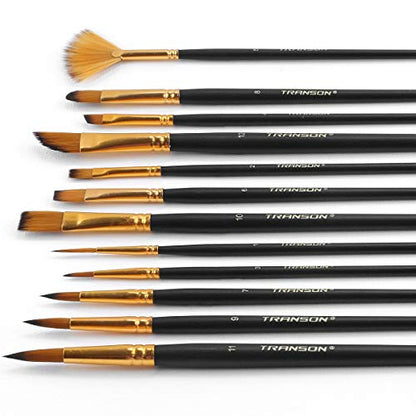 Transon Art Painting Brush Assorted Set of 12 for Acrylic Watercolor Gouache Hobby Painting