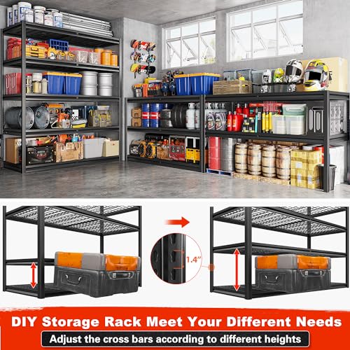 REIBII 55.2" W Garage Shelving Heavy Duty Garage Storage Shelves 3000LBS Adjustable 5 Tier Metal Shelving Unit for Storage Rack Storage Shelves - WoodArtSupply