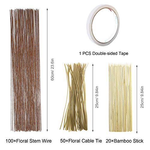 Floral Arrangement Tool Kit, Woohome Floral Kit with 2 Style Floral Tapes, 26 Gauge Stem Wire, Brown Cable Tie and Bamboo Stick for Floral Design Woohome