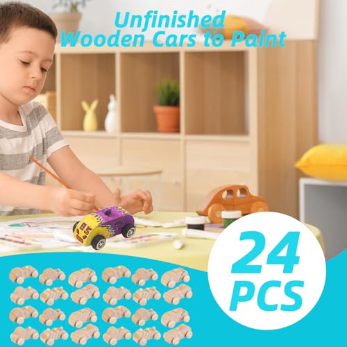JMIATRY 24 Packs Wooden Cars to Paint Unfinished Wooden Cars for Craft Cars DIY Wood Toy Car for Handcraft Projects Family Time JMIATRY