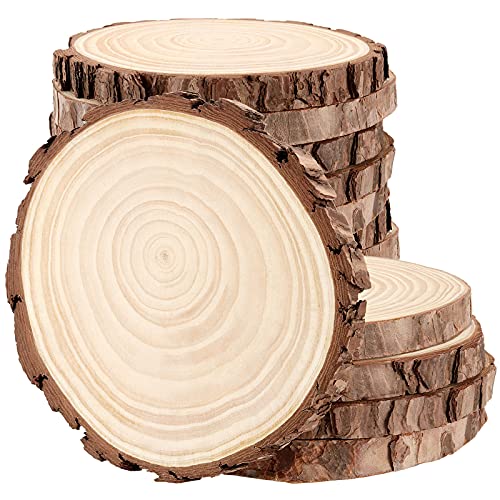 DIKNAAM 12 PCS 6-7 Inches Unfinished Natural Wood Slices, Natural Wood Coasters with Bark, Wooden Circles for DIY Arts and Crafts, Christmas FUNSUEI