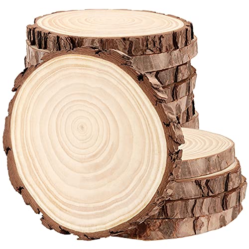 DIKNAAM 12 PCS 6-7 Inches Unfinished Natural Wood Slices, Natural Wood Coasters with Bark, Wooden Circles for DIY Arts and Crafts, Christmas