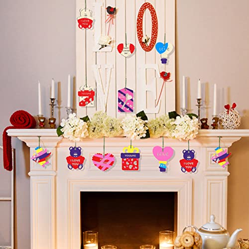 FOIMAS Valentine's Day Wooden Slices,36pcs Heart Cupid Unfinished Wood Cutout Slice Hanging Ornament with Jute Twine and Colored Pen for DIY Craft FOIMAS